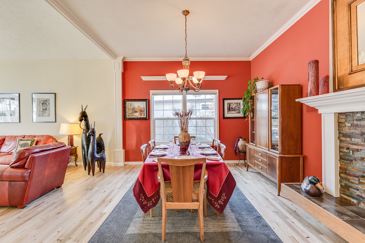 Enhance dining room walls with bold, large-scale artwork as a focal point to create a modern, cozy, or sophisticated vibe.