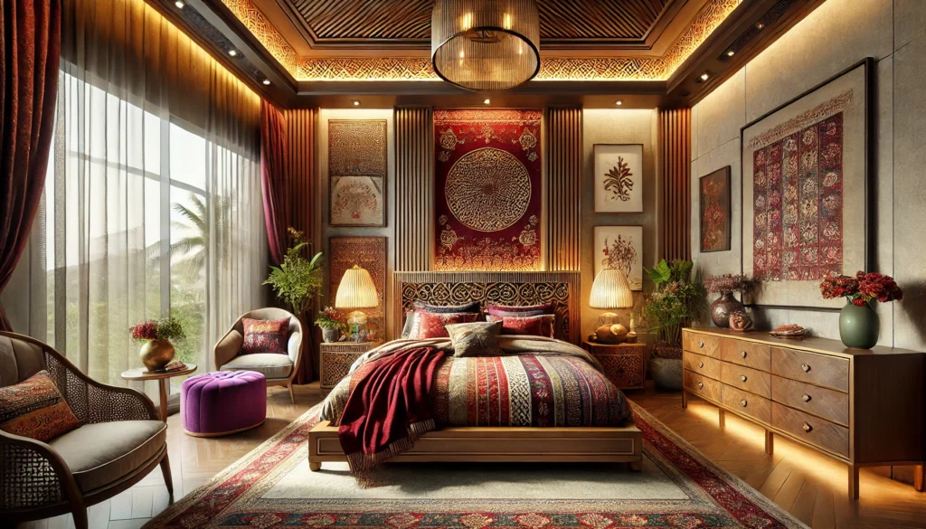 Stylish couple bedroom ideas in Dhaka blending modern decor with traditional Bangladeshi touches.